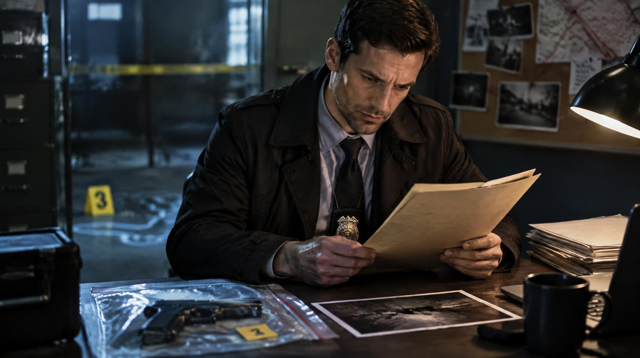 detective examining evidence
