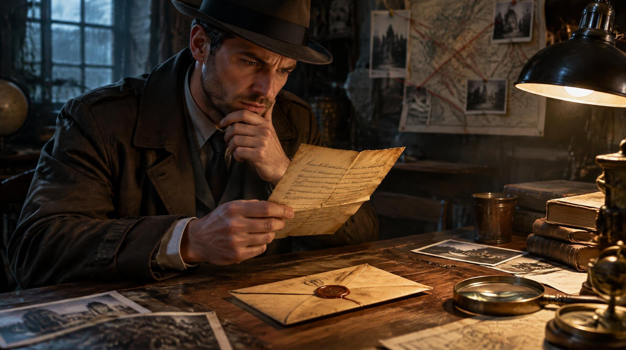 detective reading old letter